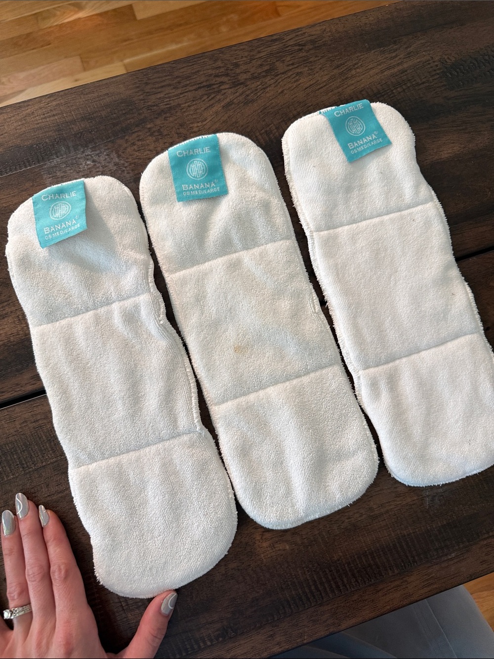 Charlie Banana White Reusable Cloth Inserts with Aqua Logo Tabs - Pack of 6